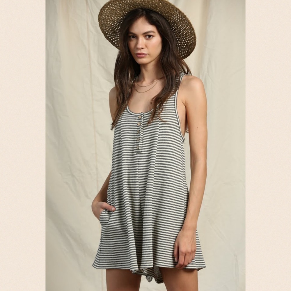 New!! Striped Racerback Oversized Romper - Picture 2 of 9